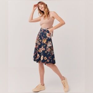 Pact Fit and Flare Tie-Back Dress, floral, navy, striped, Size L boho‎